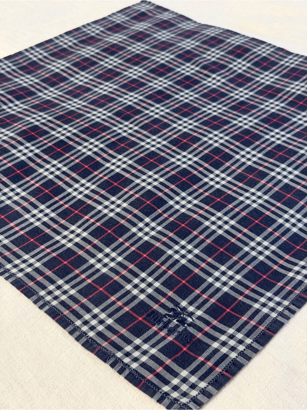 Vintage Burberrys Navy Classic Check Cotton Head Scarf Bandana Made in Japan